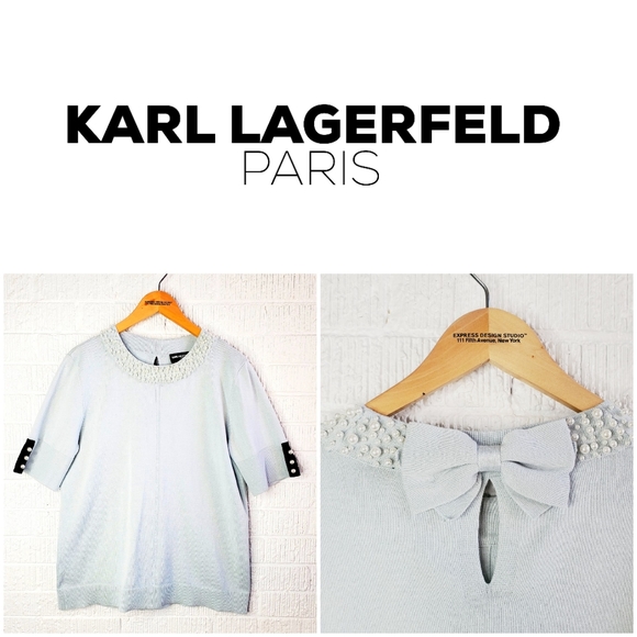 Karl Lagerfeld Sweaters - Karl Lagerfeld pale blue sweater w pearl collar